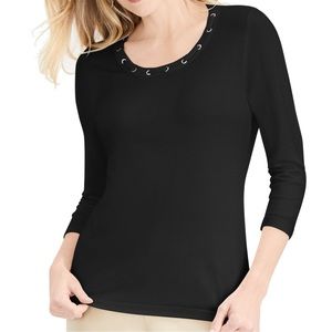 Karen Scott Black Grommet Sweater